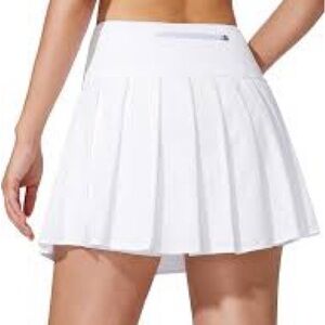 Amazon White Mini Pleated Skater Skirt with Built in Shorts Athletic 3 Pockets
